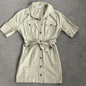 Beige Button-Down Shirt Dress